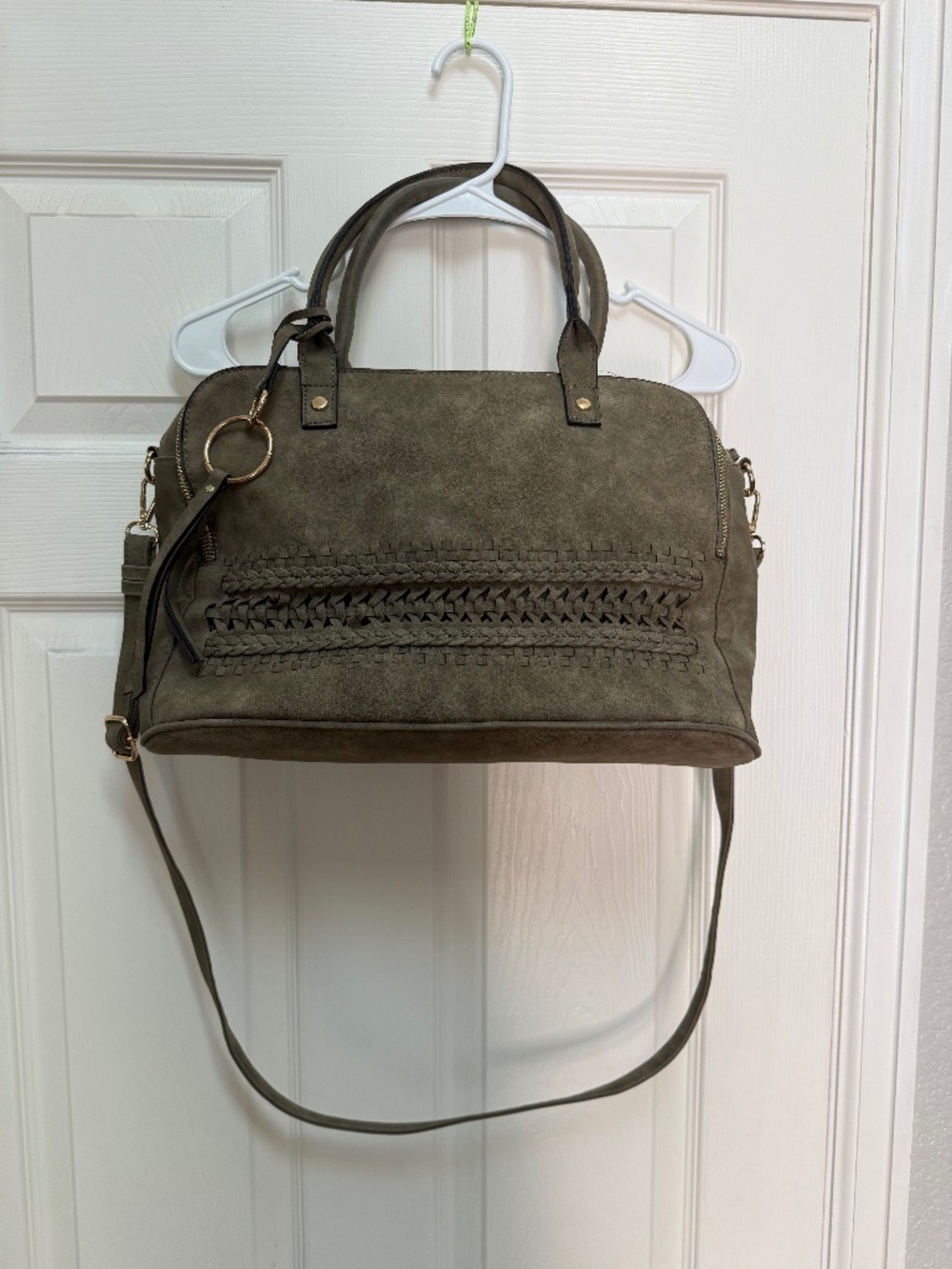 Olive Green Faux Leather Satchel Crossbody Bag